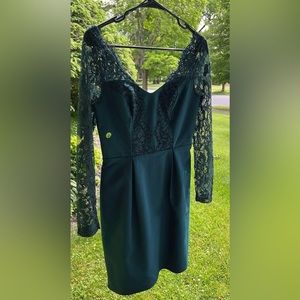 Green dress, OASIS brand,  lace sleeves. Size 02